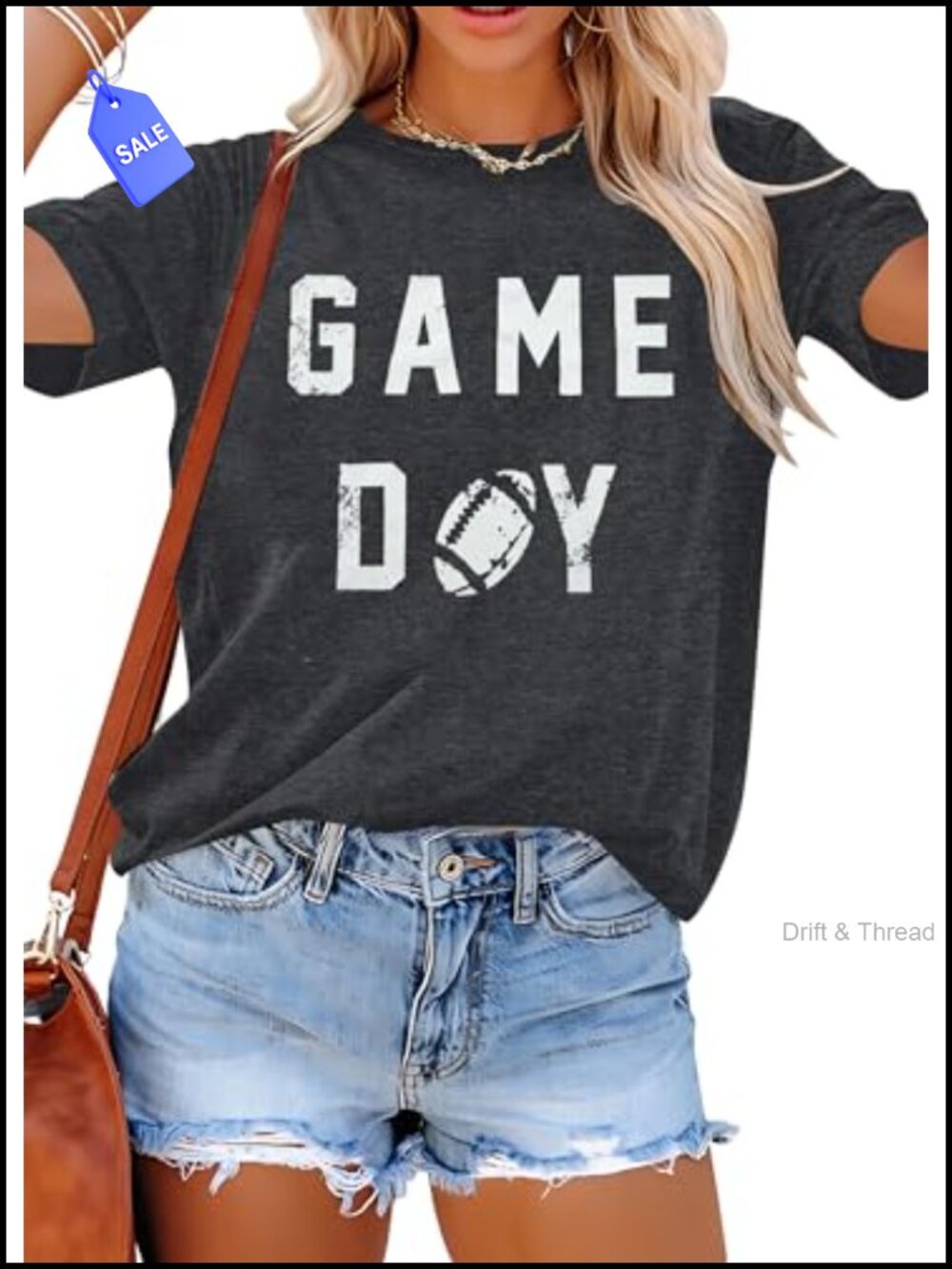 Game Day Shirt Women Football Tee Funny Graphic T-Shirt Crew Neck Short Sleeve